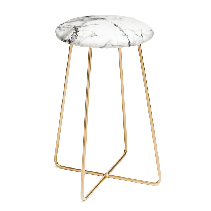 Upholstered Counter Stool with Metal Frame, Black/White