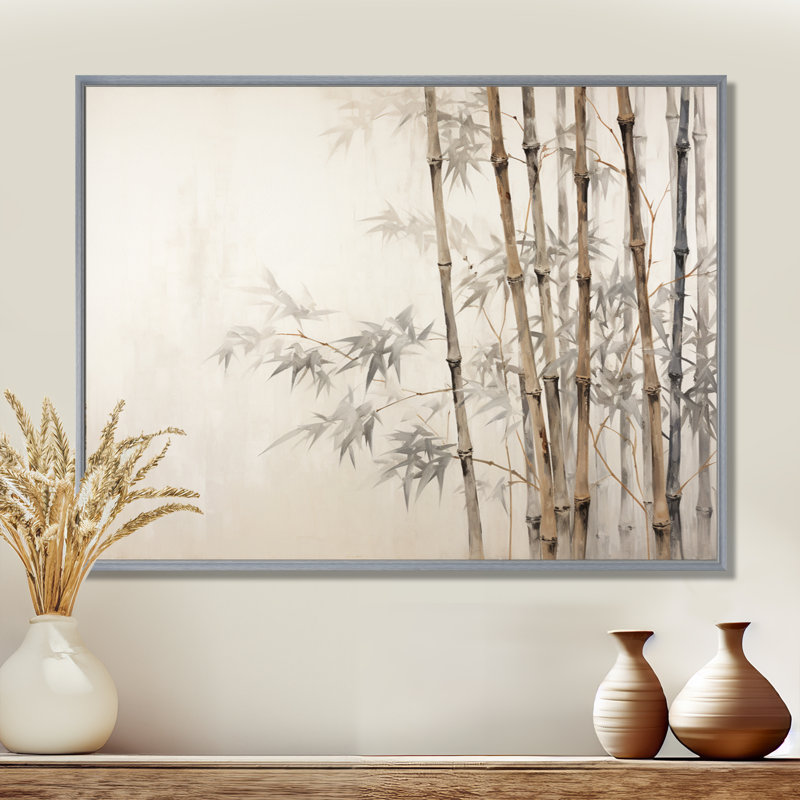 Beige minimalisme bambou sérénité IV - impression sur toile de bambou, H 34 po x l 44 po x P 1,5 po, Encadrement argenté