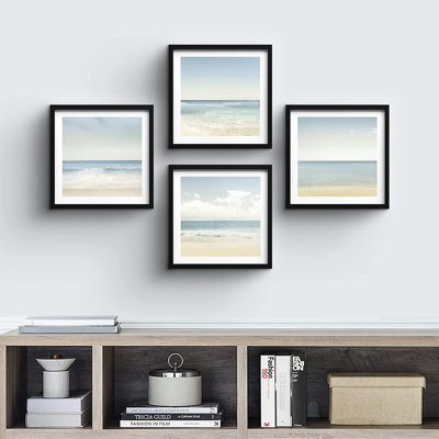 " Pastel Sandy Beach And Ocean Waves Nature Wilderness " 4 - Pieces