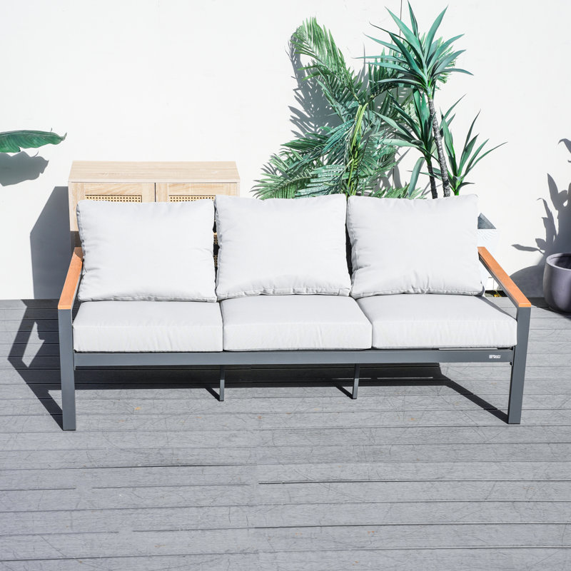 Canapé d'extérieur en aluminium à trois places avec coussins gris Sanil