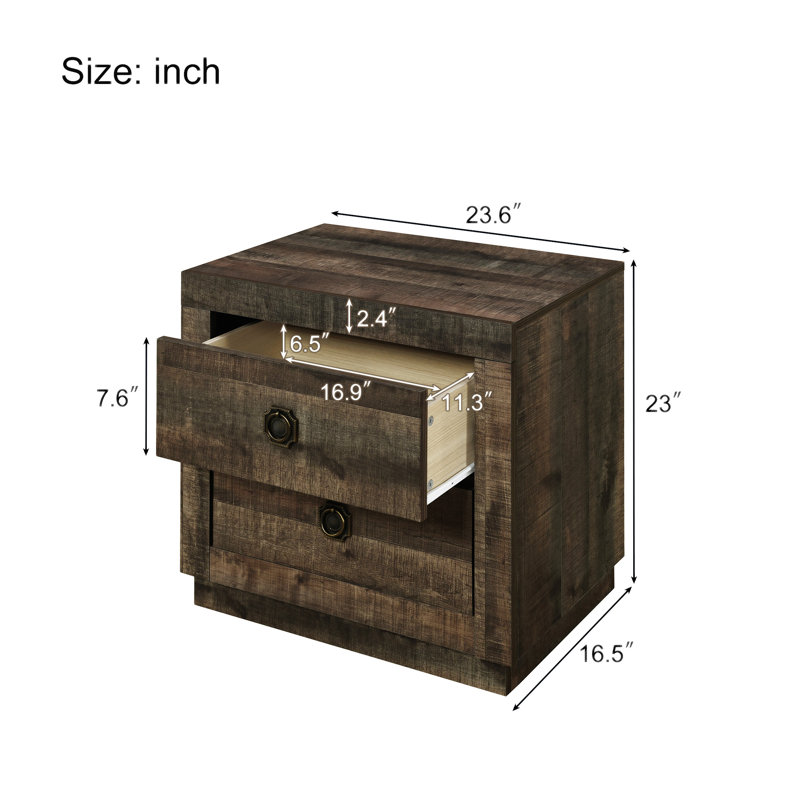 Deford Farmhouse Style Nightstand Classic End Table with 2 Drawers,Night Stand , Rustic Brown
