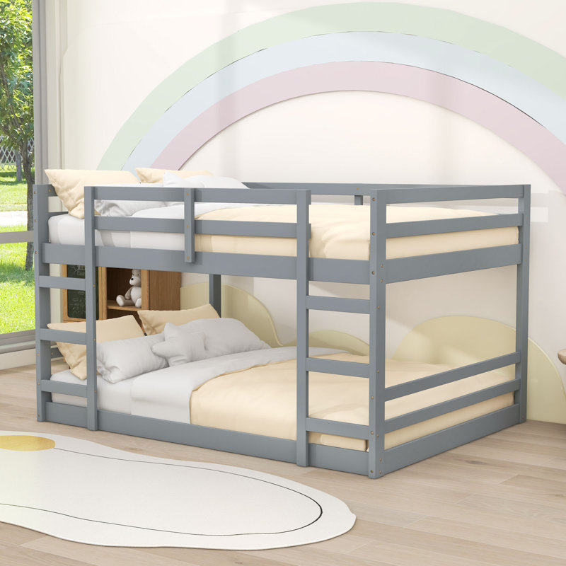 Bunk Bed With Ladder, Gray, Full over Full