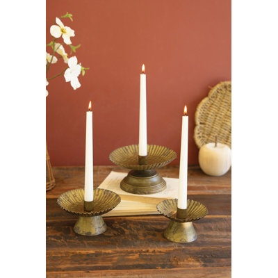  Decorative Taper Candle Holders Set of 3 Antique Gold 7" H