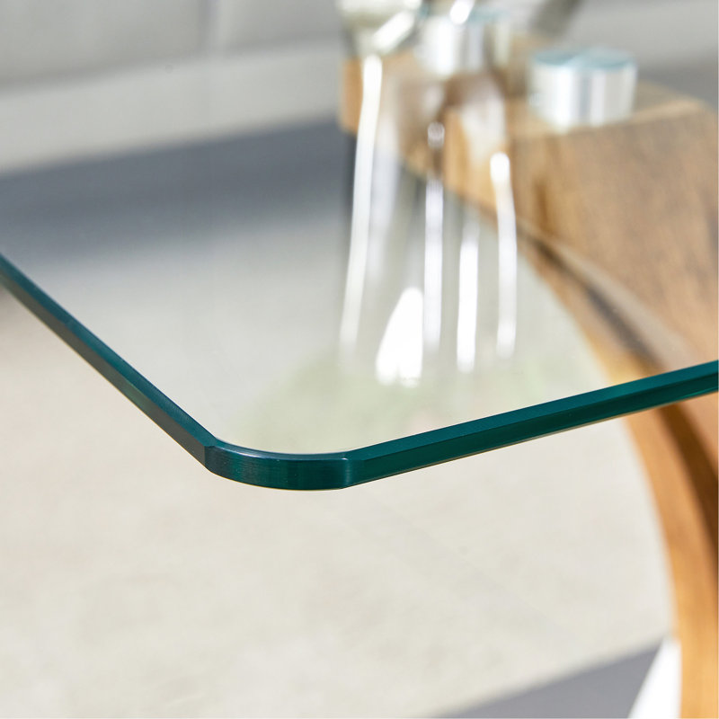 Table basse rectangulaire. Comptoir en verre trempé et pieds en panneau de fibres à densité moyenne artistiques, parfaits pour accueillir des dîners, des conférences, des décorations de maison et de bureau. Table de salle à manger blanche et en bois
