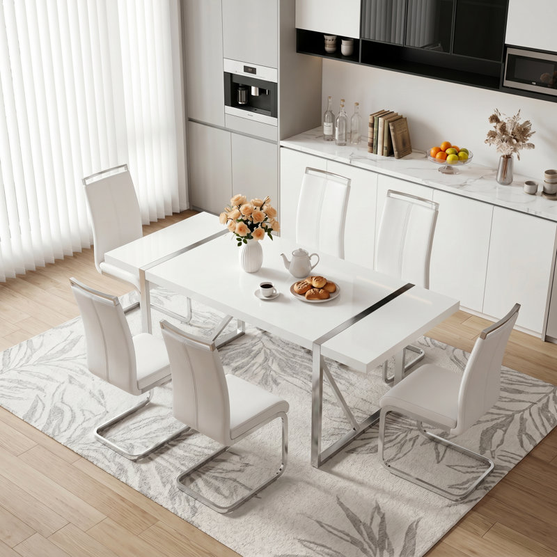 Ensemble de table de salle à manger 7 pièces Modern, Blanc, 7