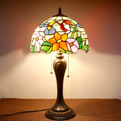 Bedside Table Lamp Tiffany Style Desk Light, Stained Glass Hummingbird Shade, Thin Antique Resin Base 22"" Tall For Small Space Reading Of Living Room -  Bloomsbury Market, 6874F9ECFA5D4D3B980D0DEA3A290D4D