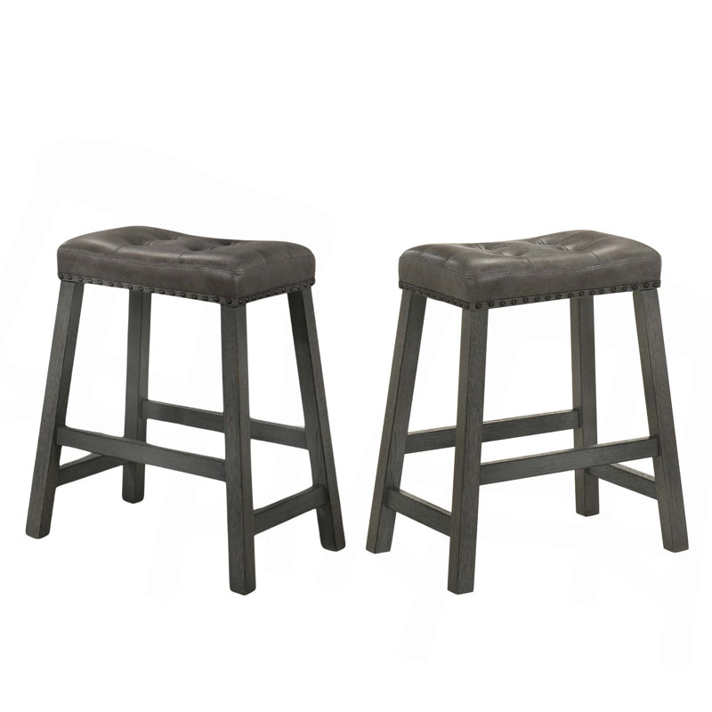 Rustic Backless Counter Stools With Faux Leather Seat(Set Of2), Gray
