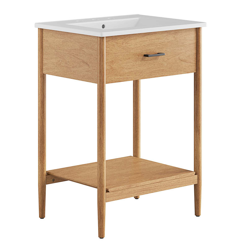 Meuble-lavabo simple 24 po avec plateau en céramique Modway Zaire, Blanc, Naturel