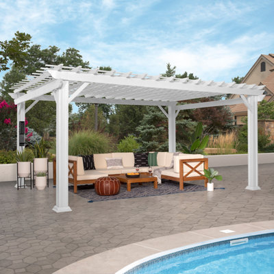 Backyard Discovery Hawthorne 16' x 12' Traditional Galvanized Steel Outdoor Patio Pergola Kit with Shade Sail Canopy and PowerPort