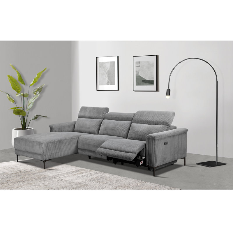 Bhairavi 3PL 1Recl L Elek Grey Corduroy 