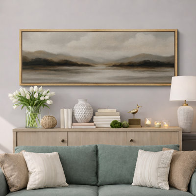 Large Framed Canvas Print Wall Art - Neutral Abstract Landscape Print for Minimalist Modern Wall Decor