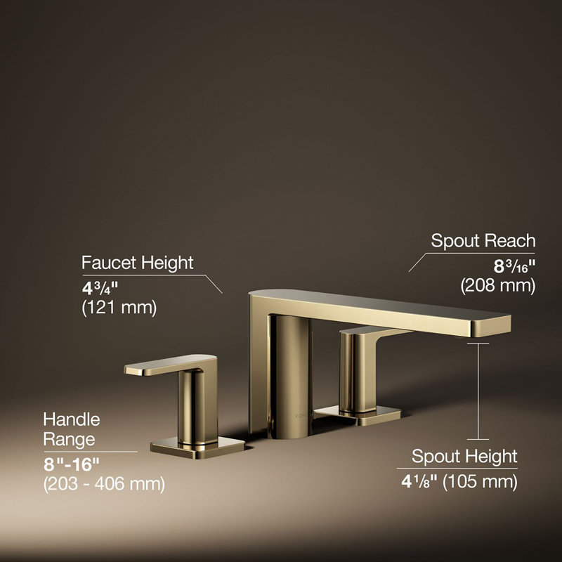 Parallel Two-Handle Deck-Mount Bath Faucet, Vibrant French Gold