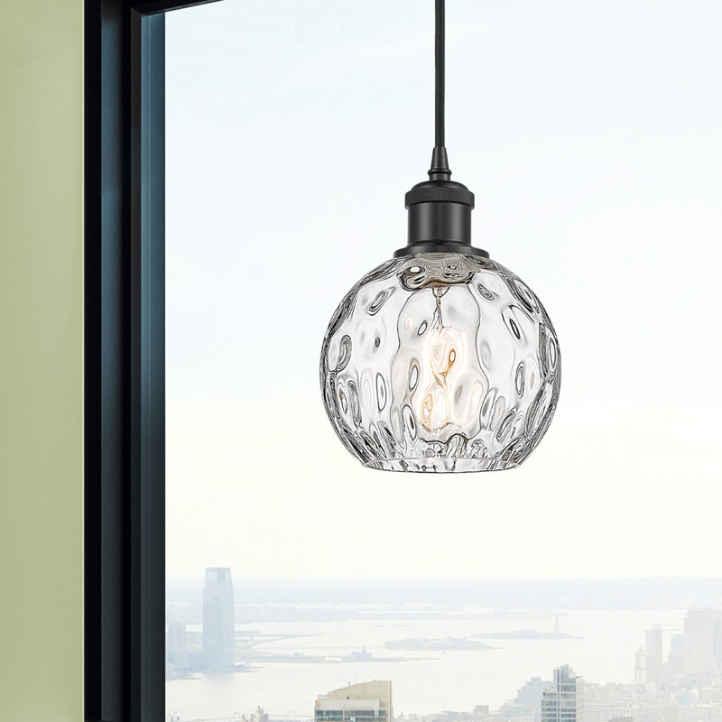 Luminaire suspendu sphère 1 lumière Roxane, Ampoule non incluse, H 8 po x l 6 po x P 6 po, Noir mat