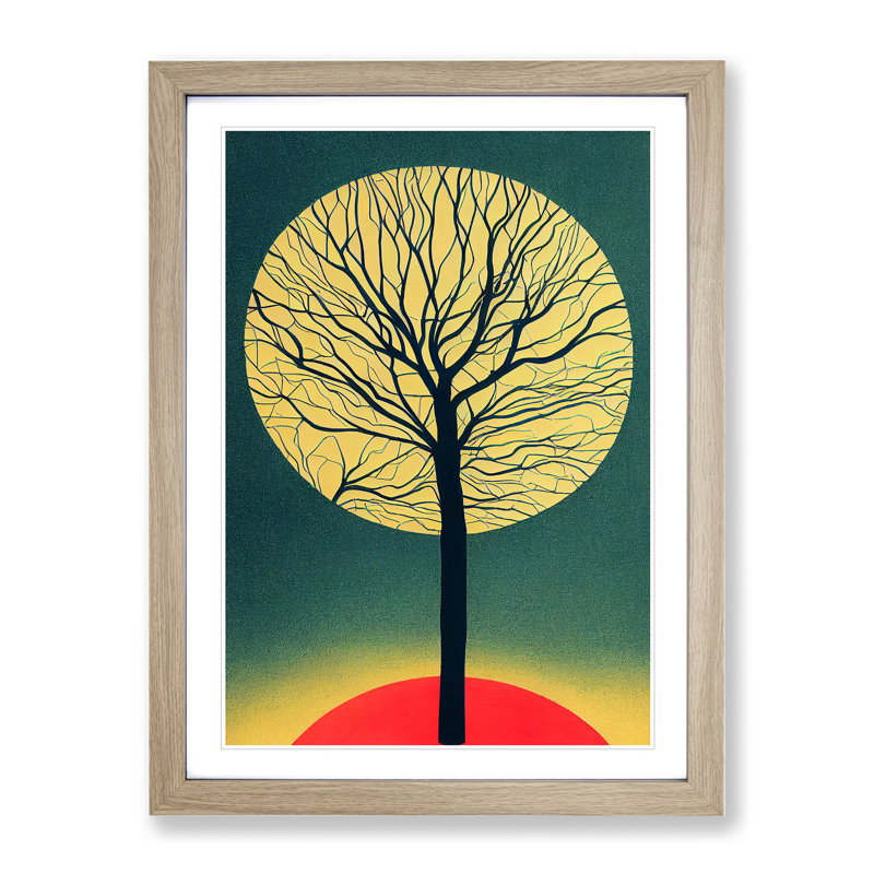 Retro Tree No.3 - Wall Art, 34cm H x 25cm W x 2cm D, Oak Framed