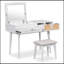 Ensemble coiffeuse 43,3 "en bois avec miroir rabattable et tabouret, coiffeuse avec trois tiroirs et espace de rangement, blanc