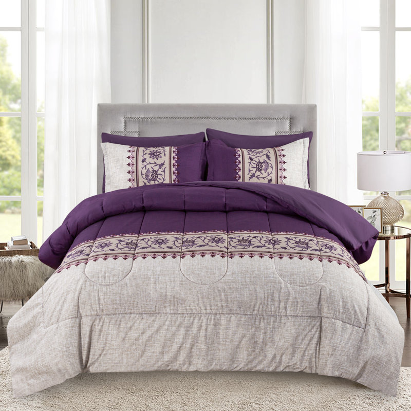 Twin Purple and Taupe Microfiber Bed in a Bag Set