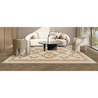 Tapis oriental en laine noué à la main rose / crème