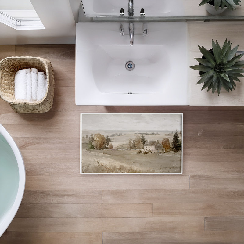  Tapis de bain anti-dérapant recyclé Vast Countryside Serenity, 18 po x 30 po, Brun, Paysage et nature