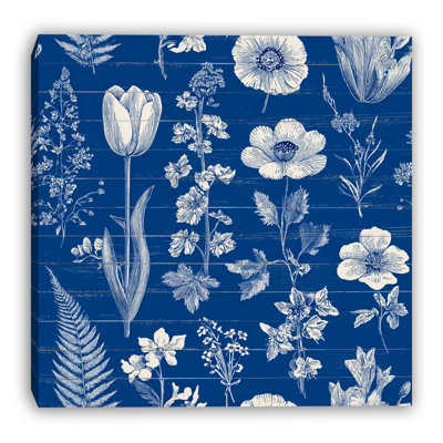 Botanical Blueprint Blue Wrapped Canvas Wall Art