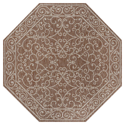 Hagerman Vintage Filigree Textured Weave Red/Beige Indoor/Outdoor Rug