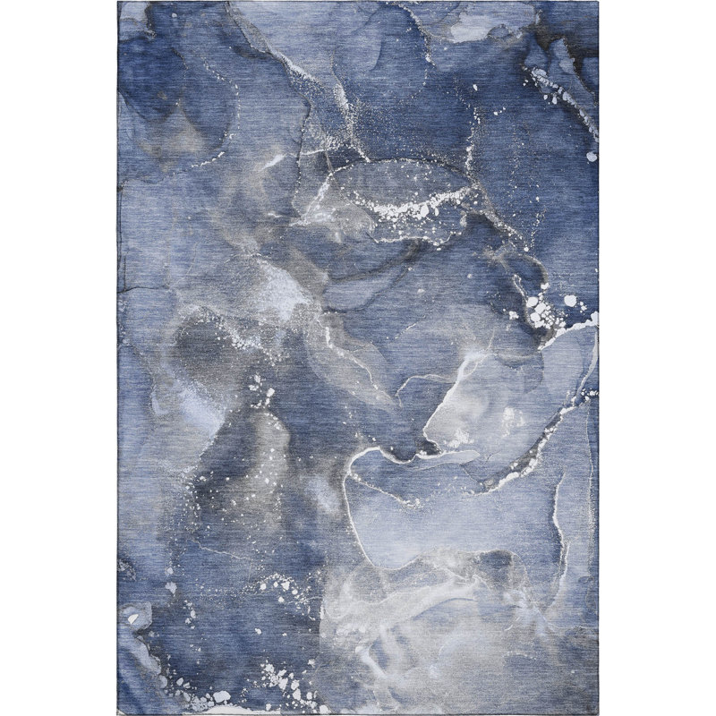 Tapis bleu marine Cerrito AMF518 lavable à la machine de qualité supérieure, Rectangle 5 pi x 7 pi 6 po