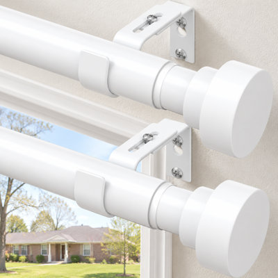 For Bedroom, Living Room, and Patio-Door Use, This 2 Pack Set Uses White 1 Inch Diameter Iron Metal Curtain Rods with a Heavy-Duty Adjustable Design and Easy Installation; Fits Windows 28-90 Inch