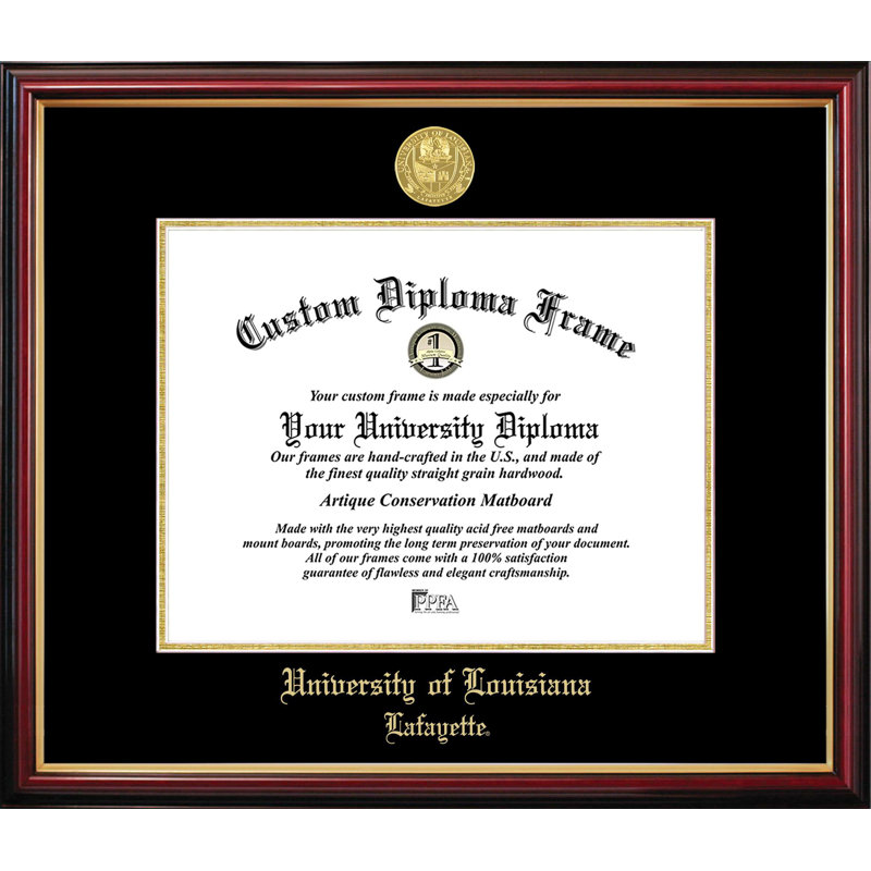 Cadre de petit diplôme de l'Université de la Louisiane-Lafayette, L 11 po x H 8,5 po, NCAA University of Louisiana-Lafayette