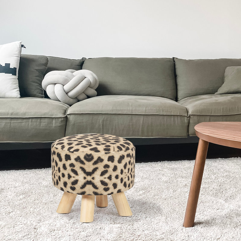 Cenka Upholstered Ottoman, Leopard Polyester