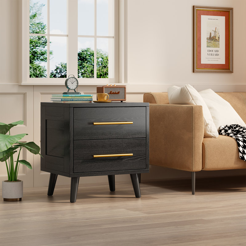 Kinlen 18.2'' W 2 -Drawer Nightstand with non-slip rubber pads, (Set of 2）, Black