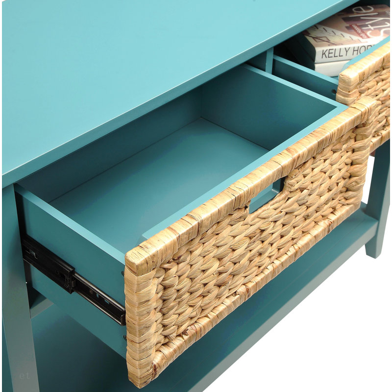Console rectangulaire à 2 tiroirs avec tablette inférieure Lakendra, H 32 po x l 44 po x P 16 po, Sarcelle