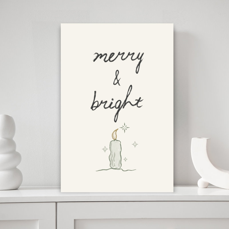 Merry And Bright Candle Abstract Contemporary Winter Landscape Wall Art Print 1 Piece Wrapped Canvas Wall Art