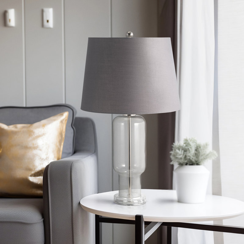 Neutral Clear Glass, 26" Gray Table Lamp - 15" x 15" x 26"