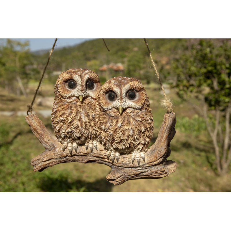 Hanging Baby Owlets on Brown Resin Branch Statue