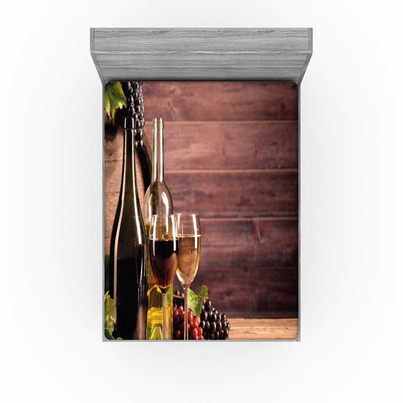 Ambesonne Wine Fitted Sheet 2-Pack Rustic Viticulture Concept Brown Green Pale Brown, California King Fitted Sheet