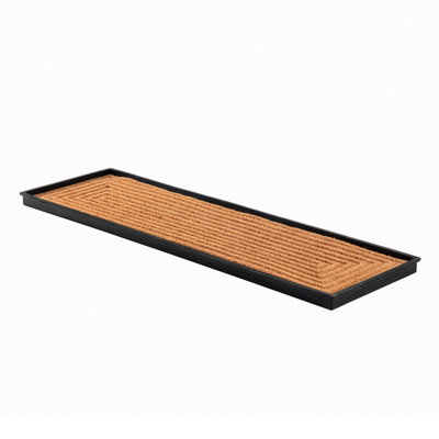 Eco-Friendly 14" x 46" Tan Heavy-Duty Rubber Boot Tray with Raised Edge for Muddy Shoes, Garden Tools & Pet Supplies — Indoor/Outdoor