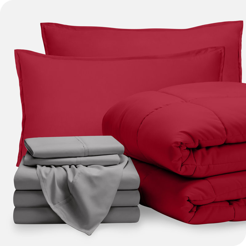 Lit dans un sac en microfibre 1800 de qualité supérieure 1800, Rouge / gris pâle