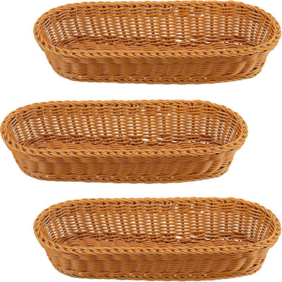3 paniers à pain pour le service 14 x 5,7 x 3 pouces panier ovale en plastique longs paniers tissés pour les cadeaux nourriture panier de service de fruits vide pour la maison récolte saison rangement cuisine restaurant présentoir