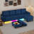 4-seater Linen Sectional Sofa With Smart Module-wireless Charging/usb/type-c/rgb Lights (blue)-126698673