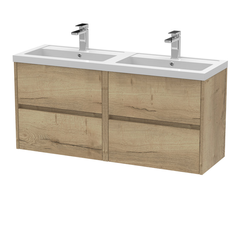 Havana 1205mm Double Bathroom Vanity with Drop In Polymarble Basin, Autumn Oak