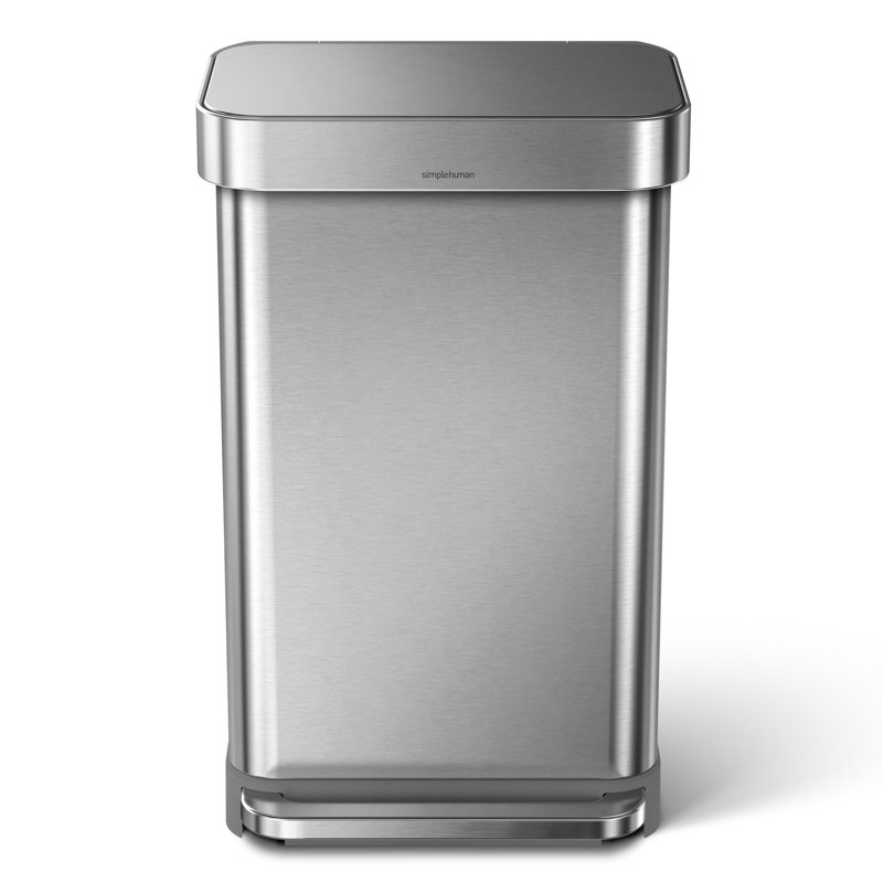 Simplehuman Rectangular Pedal Step-On Steel Bin with Liner Pocket, 45L, Brushed Steel