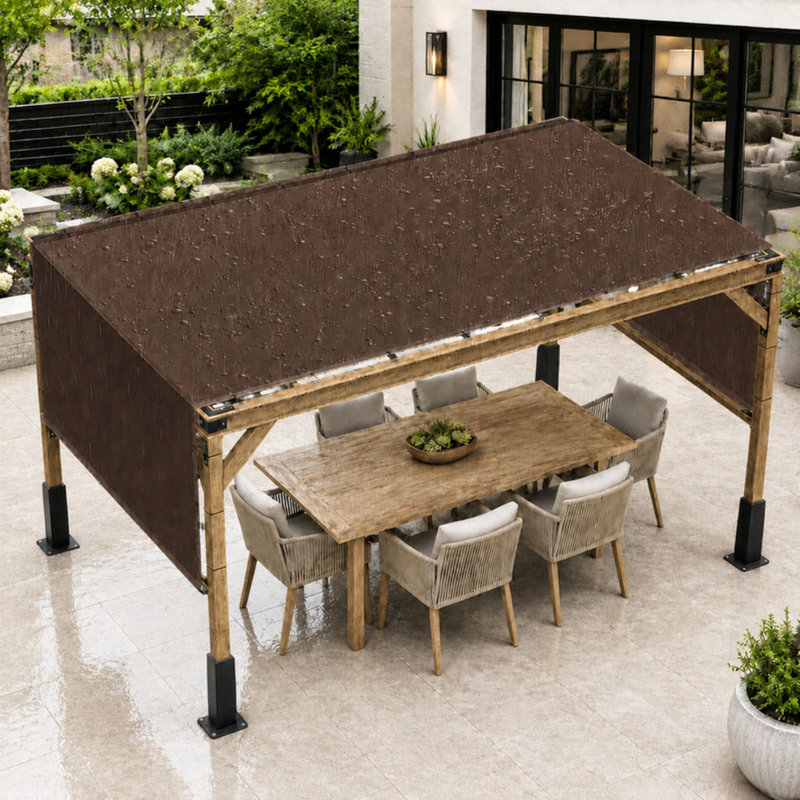Abat-jour de pergola imperméable Colourtree avec tiges et œillets lestés en acier inoxydable, 11 pi x 30 pi, Brun
