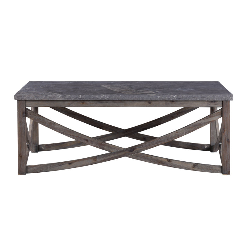 Chandar Weathered Brown Rectangular Cocktail Table with Genuine Stone Top