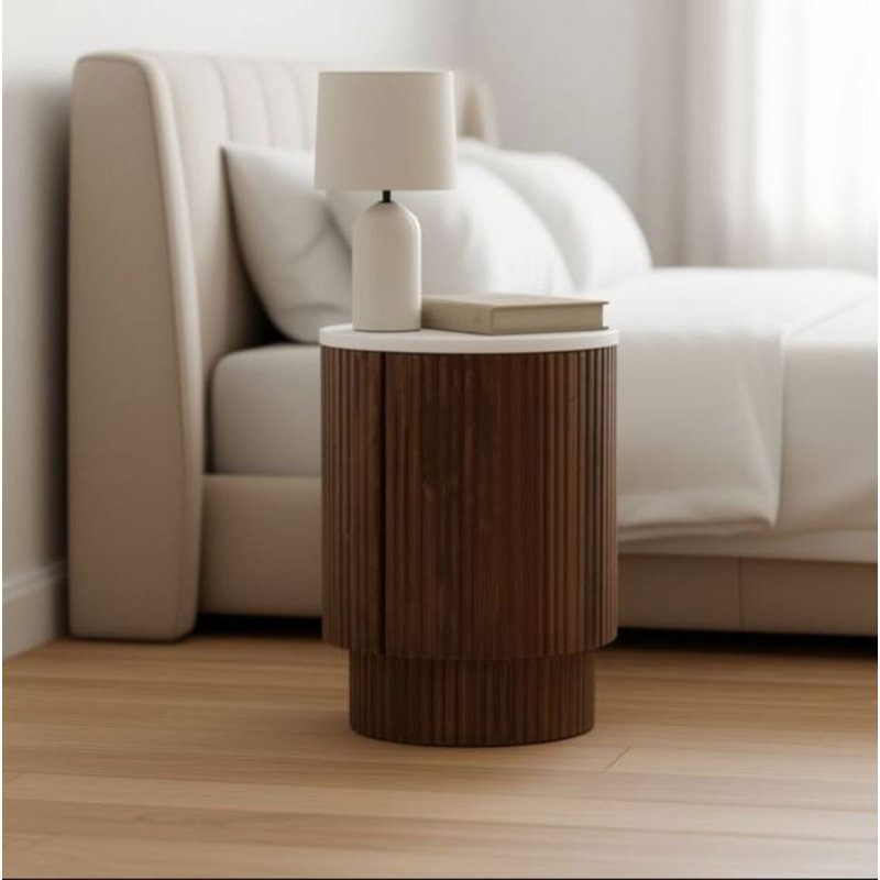 Table d'appoint ronde avec rangement Nordic, Walnut