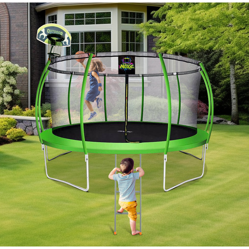 Moxie 15 ft Green Apple Round Outdoor Trampoline Set with Safety Enclosure