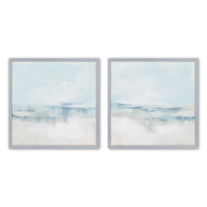 Ensemble de 2 impressions sur toile Cloudy Shoreline Hues, H 17,5 po x l 35 po, Cadre en chrome poli