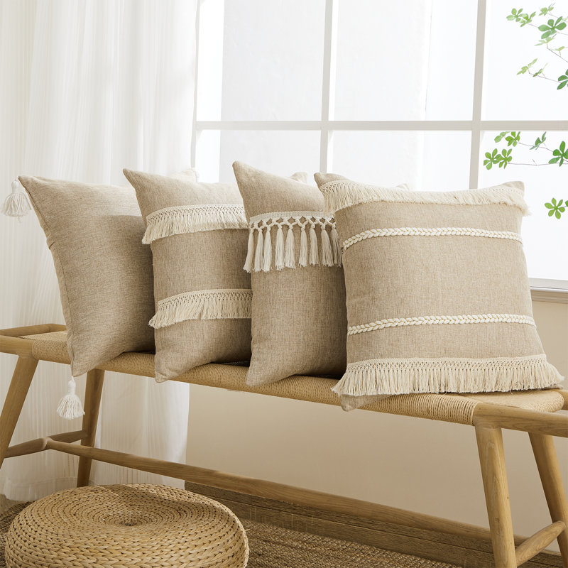 Topfinel Neutral Decorative Throw Pillow Covers,Burlap Linen