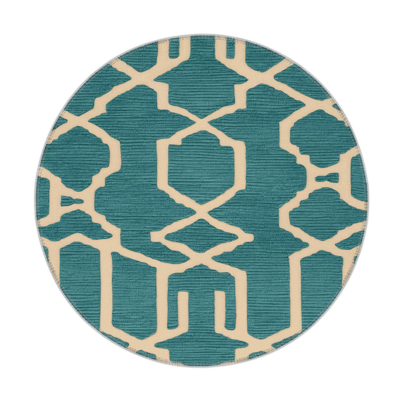 Tapis bleu intérieur et extérieur Trellis, Rond 5 pi