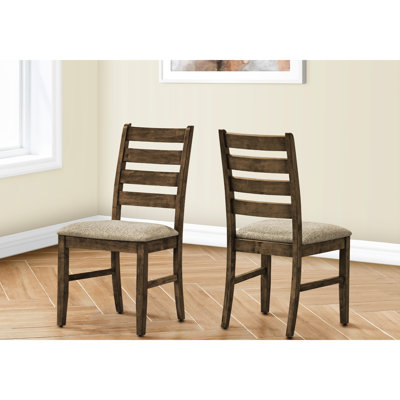 2 chaises de cuisine transitionnelles 2 pièces, 38 po de hauteur, siège rembourré brun, finition antique pour salle à manger stable de 2 pièces en tissu d'ameublement, brun, Design Home