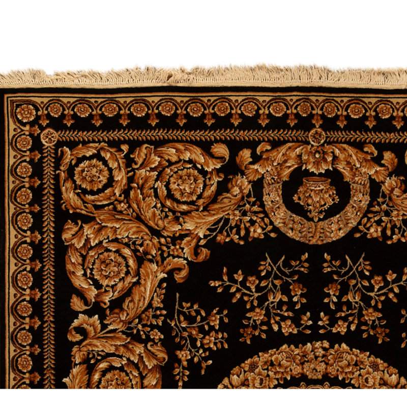 Hand Knotted Wool Area Rug in Black