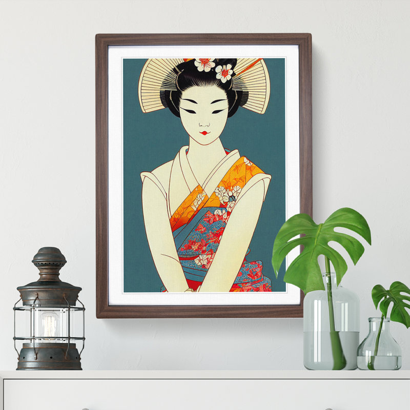 Virtuous Geisha 1 Piece Single Picture Frame Wall Art, 64cm H x 46cm W x 2cm D, Walnut Framed
